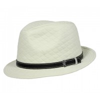 Fedora Hat - Quilted w/ Belted Band - White - HT-FHT2489BW